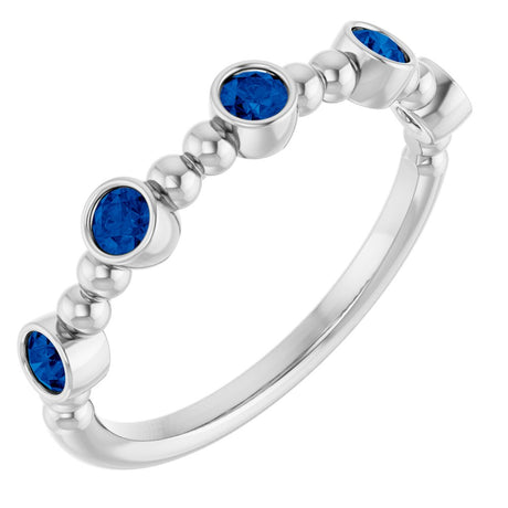 14K White Gold Natural Blue Sapphire Stackable Ring