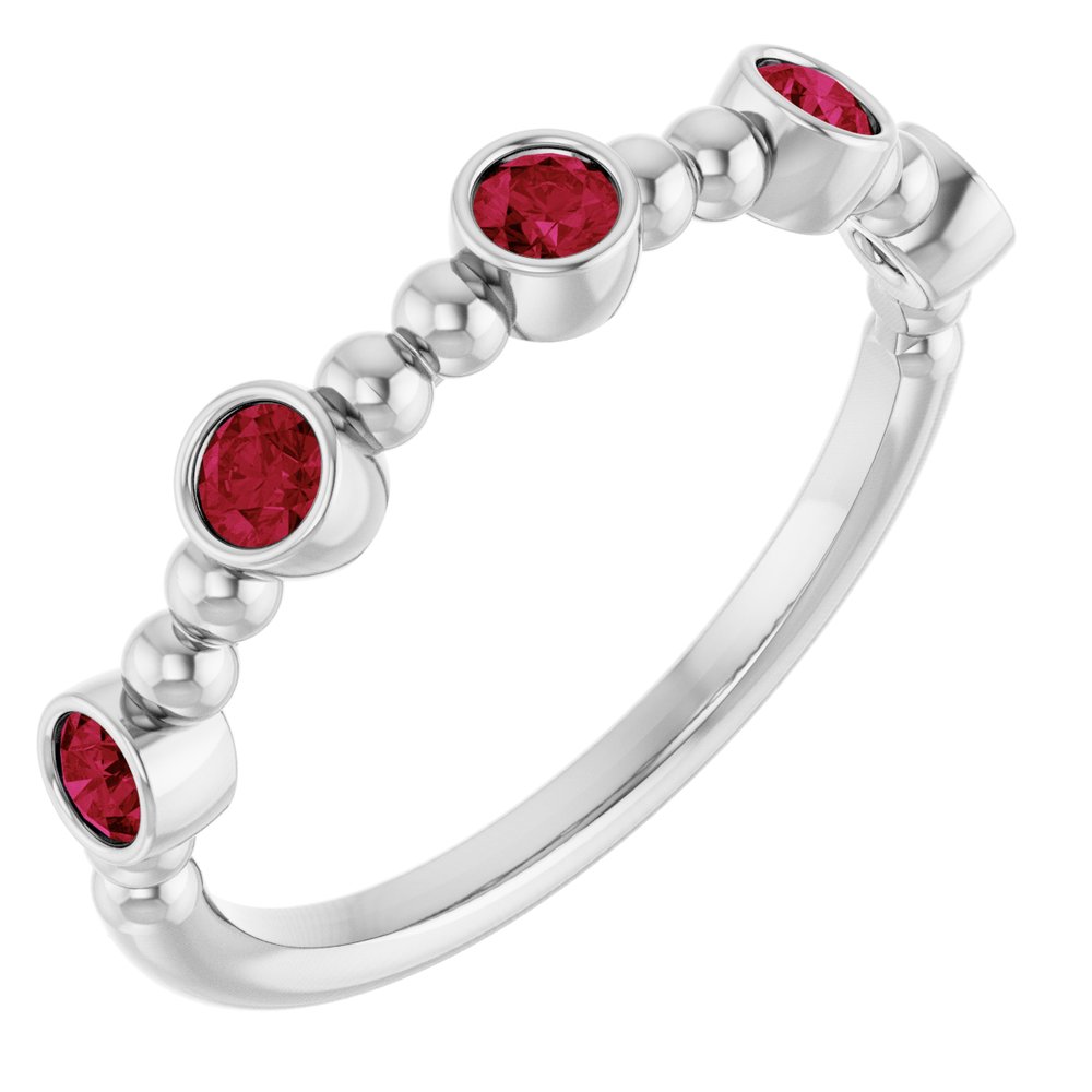 14K White Gold Natural Ruby Stackable Ring
