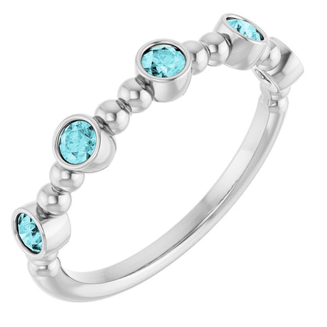 14K White Gold Natural Blue Zircon Stackable Ring