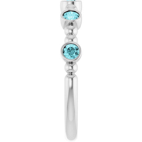 14K White Gold Natural Blue Zircon Stackable Ring