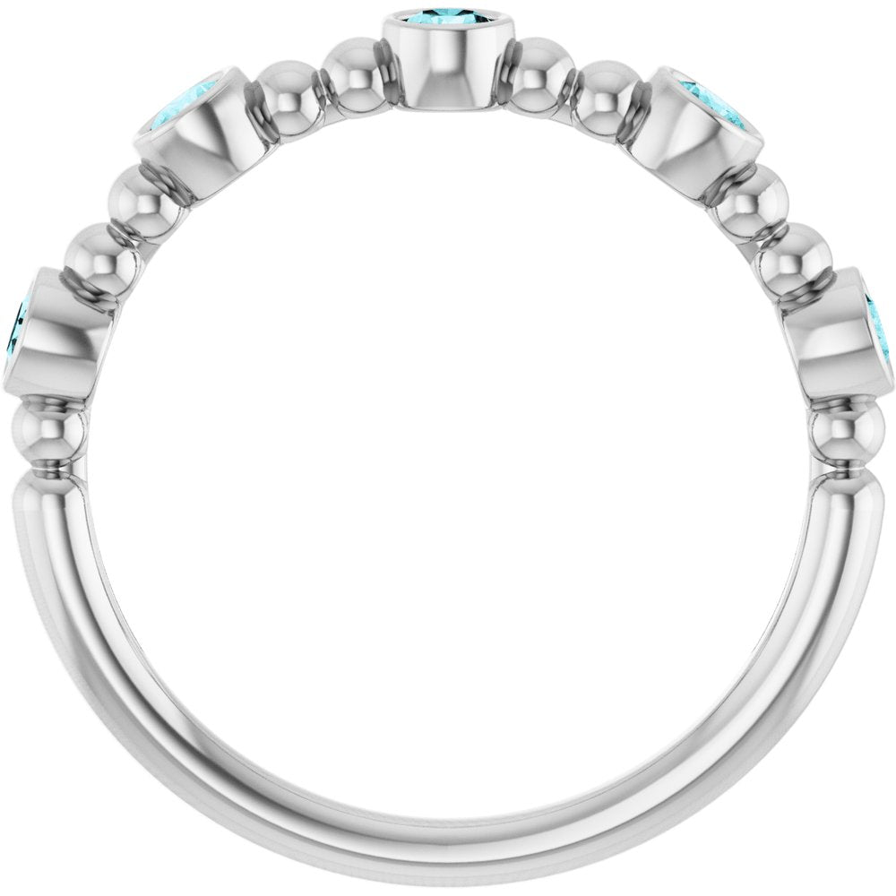 14K White Natural Blue Zircon Stackable Ring