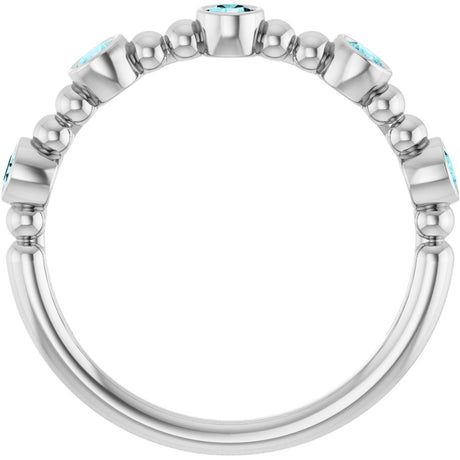 14K White Natural Blue Zircon Stackable Ring