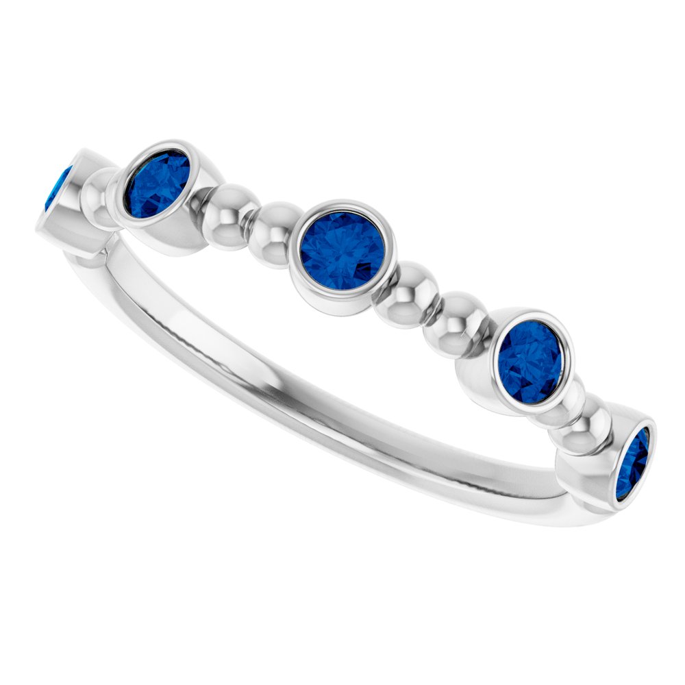 14K White Gold Natural Blue Sapphire Stackable Ring