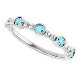 14K White Gold Natural Blue Zircon Stackable Ring