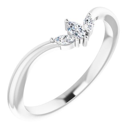 14K White 1/8 CTW Natural Diamond Three-Stone V Ring