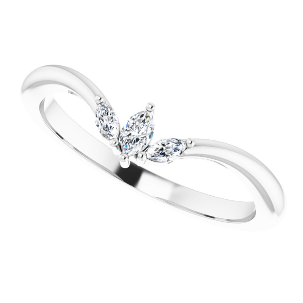 14K White 1/8 CTW Natural Diamond Three-Stone V Ring