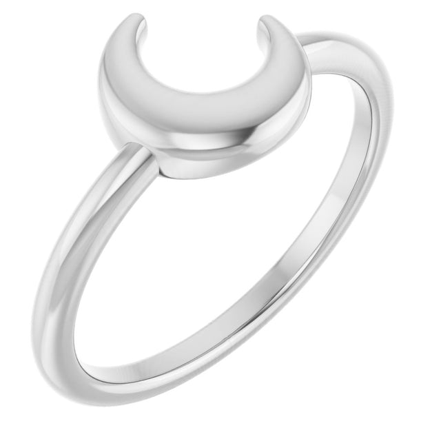 14K White Crescent Moon Ring 