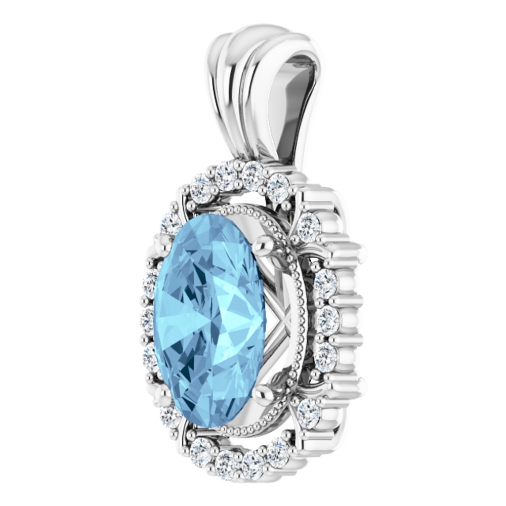 14K White Natural Aquamarine & 1/6 CTW Natural Diamond Pendant