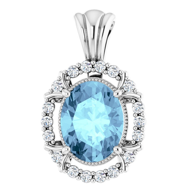 14K White Natural Aquamarine & 1/6 CTW Natural Diamond Pendant