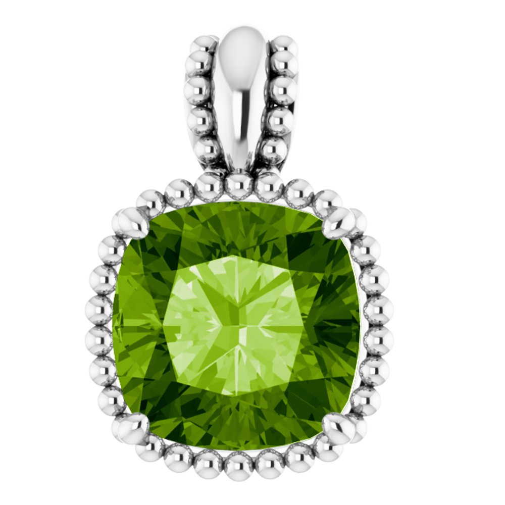 14K White Natural Peridot Pendant