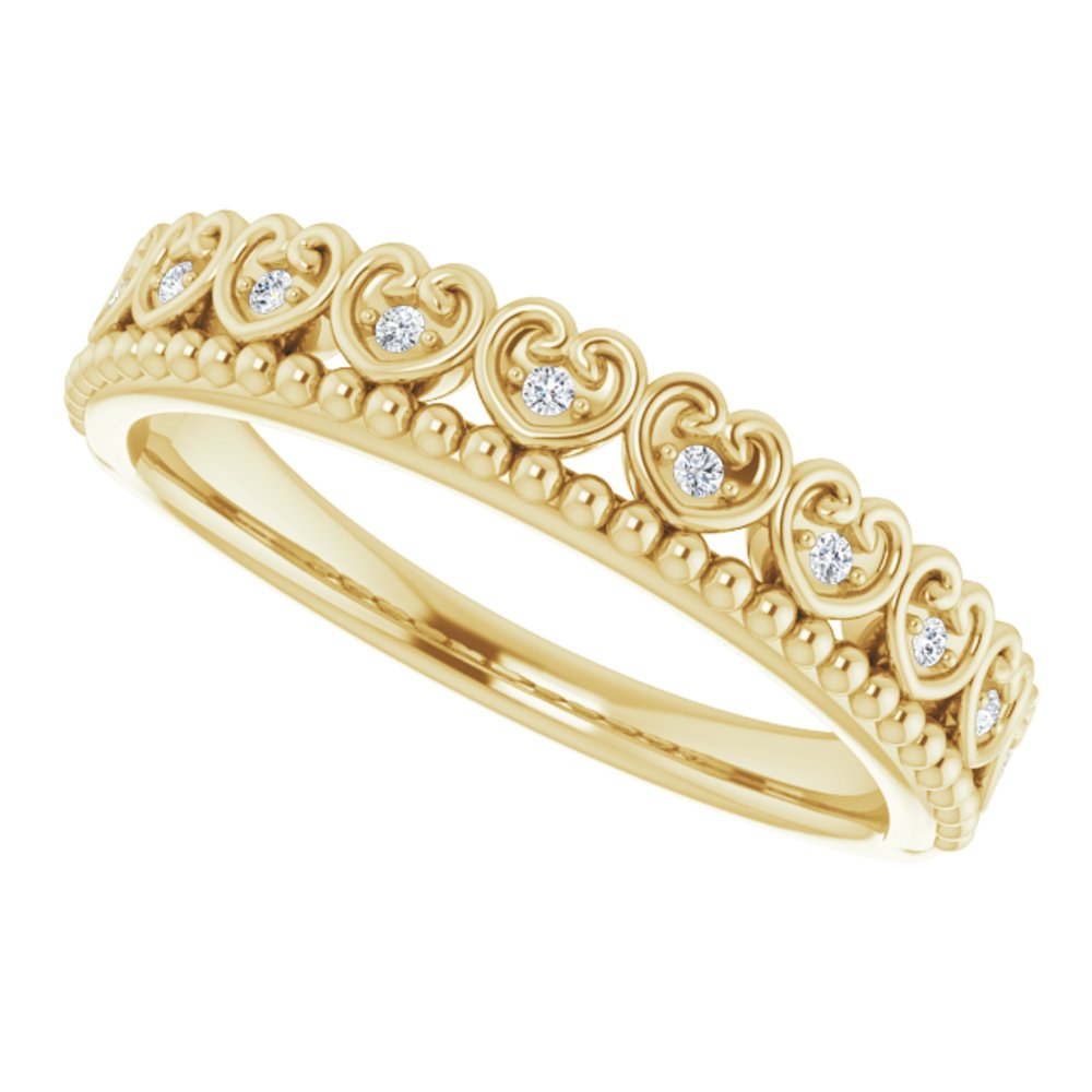 14K Yellow .04 CTW Natural Diamond Stackable Beaded Heart Ring