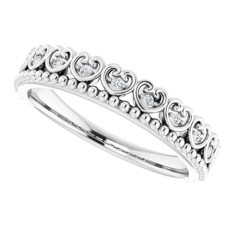 14K White Gold .04 CTW Natural Diamond Stackable Beaded Heart Ring