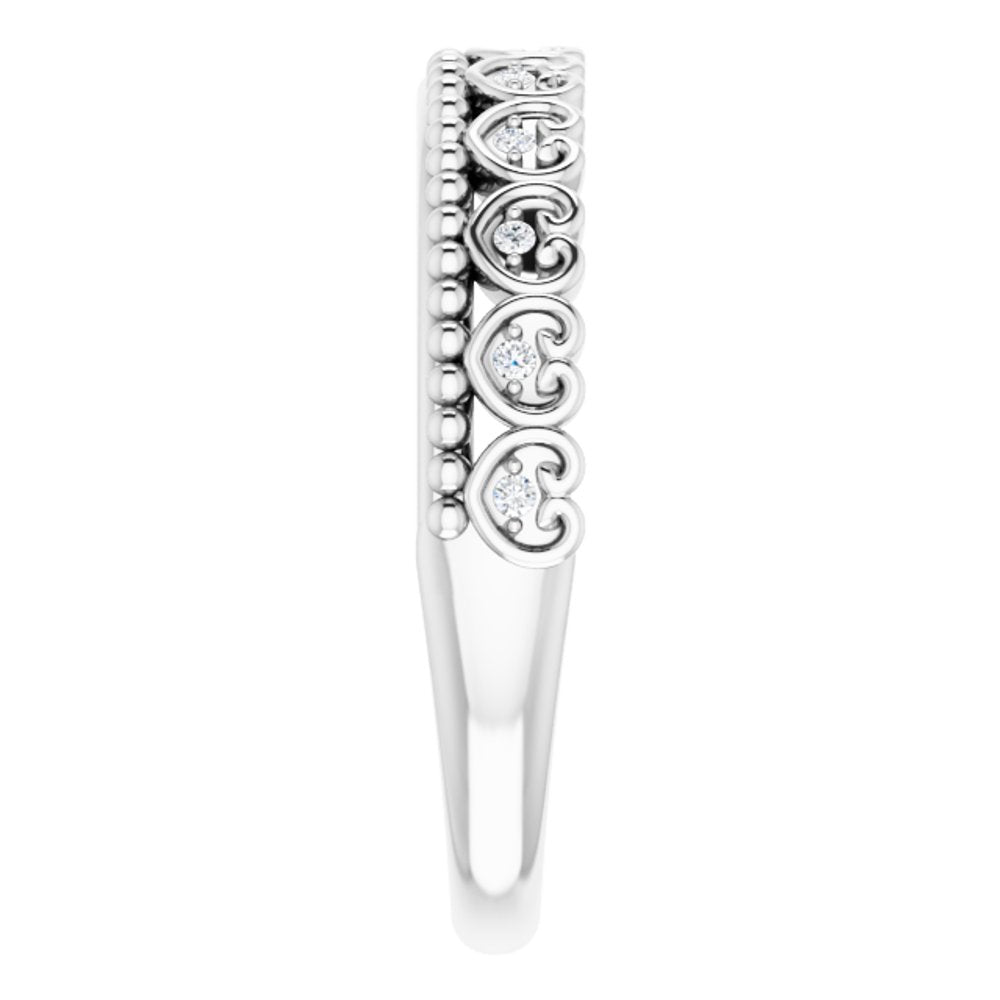 14K White Gold .04 CTW Natural Diamond Stackable Beaded Heart Ring