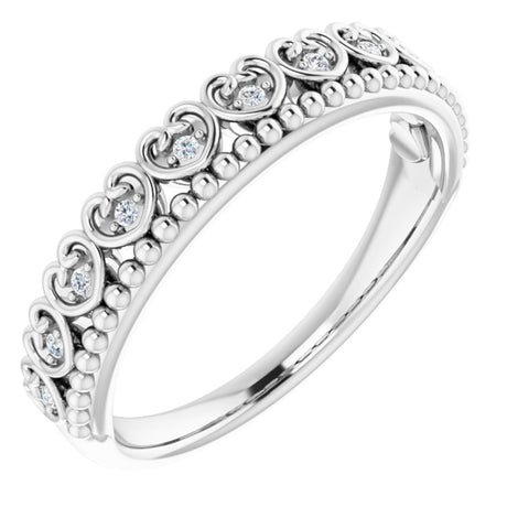 14K White Gold .04 CTW Natural Diamond Stackable Beaded Heart Ring