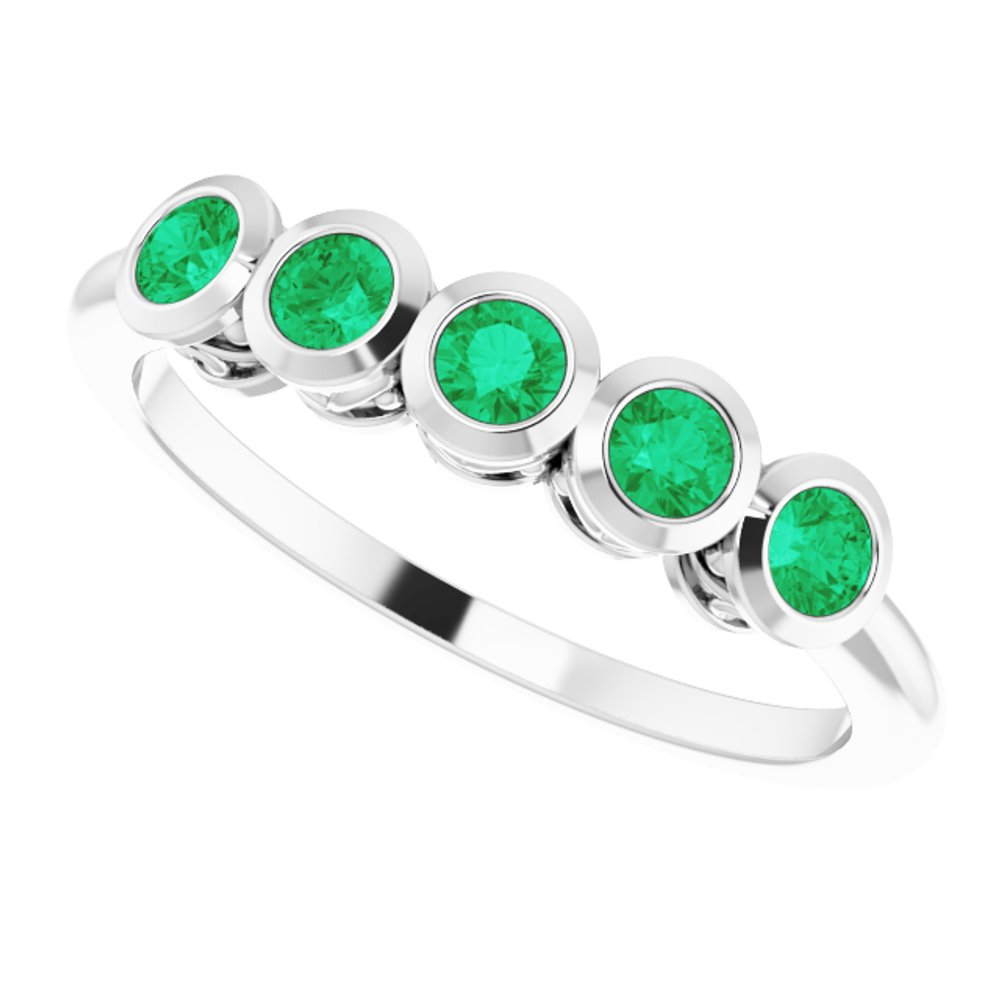 14K White Natural Emerald Ring