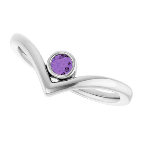 Sterling Silver Natural Amethyst Bezel-Set V Ring