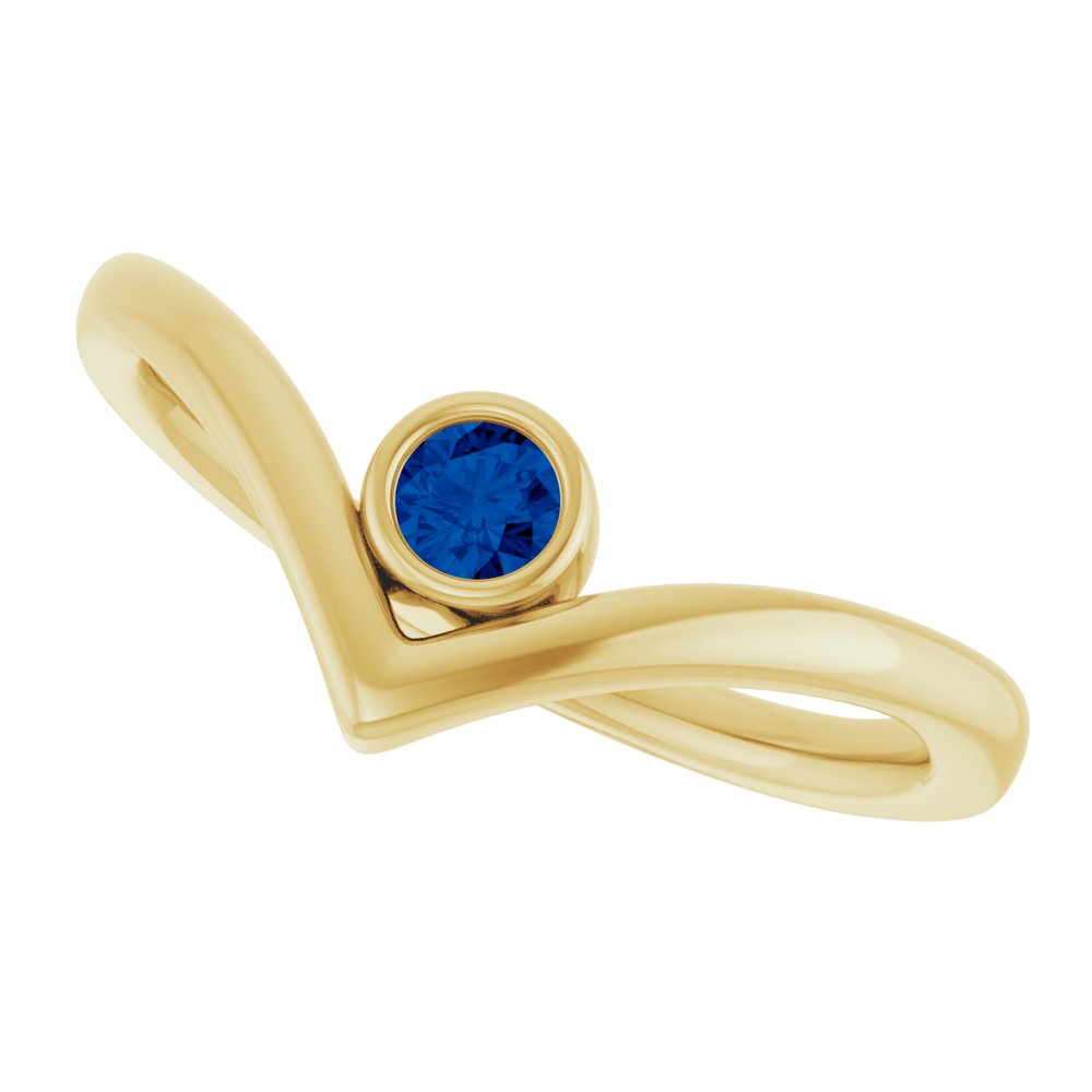 14K Yellow Lab-Grown Blue Sapphire Bezel-Set V Ring