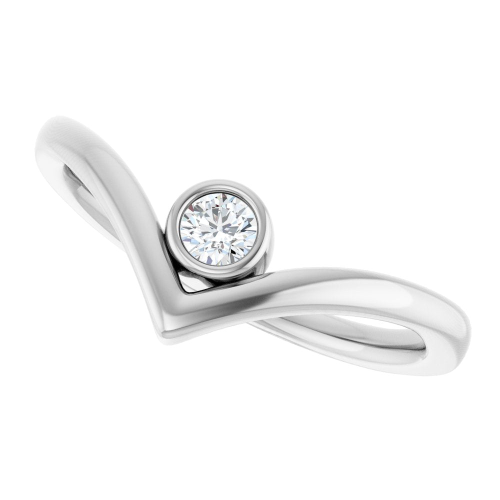 14K White Gold 1/10 CTW Natural Diamond Bezel-Set V Ring