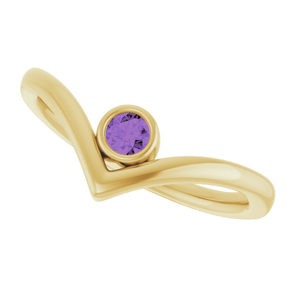 14K Yellow Natural Amethyst Bezel-Set V Ring