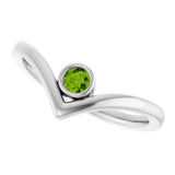 Sterling Silver Natural Peridot Bezel-Set V Ring