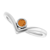 14K White Natural Citrine Bezel-Set V Ring