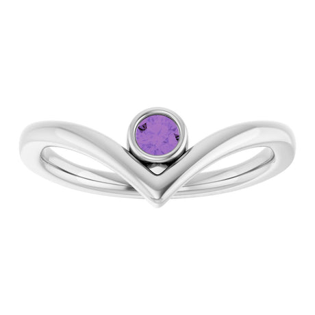 Sterling Silver Natural Amethyst Bezel-Set V Ring