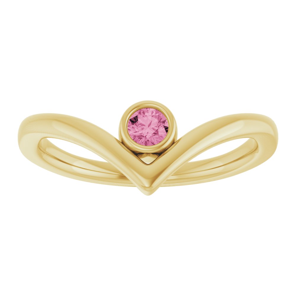 14K Yellow Gold Natural Pink Tourmaline Bezel-Set V Ring