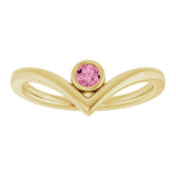 14K Yellow Gold Natural Pink Tourmaline Bezel-Set V Ring