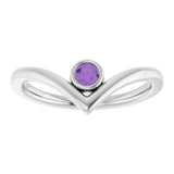 Sterling Silver Natural Amethyst Bezel-Set V Ring