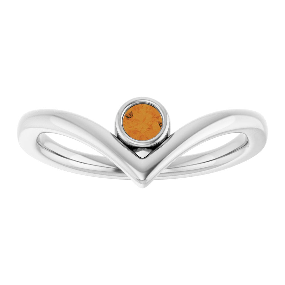 14K White Natural Citrine Bezel-Set V Ring