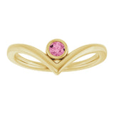 14K Yellow Natural Pink Tourmaline Bezel-Set V Ring
