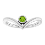 Sterling Silver Natural Peridot Bezel-Set V Ring