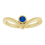 14K Yellow Lab-Grown Blue Sapphire Bezel-Set V Ring