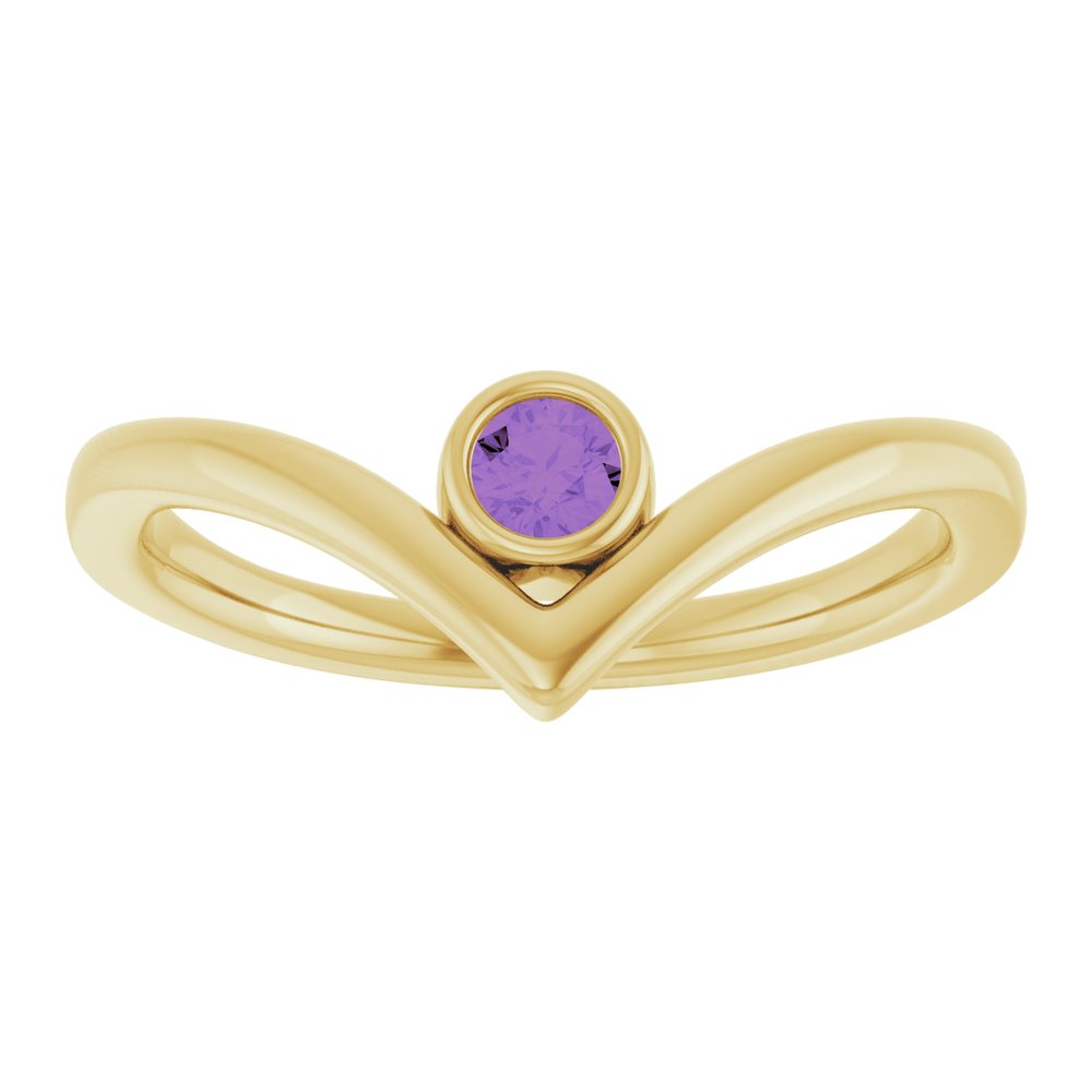 14K Yellow Natural Amethyst Bezel-Set V Ring