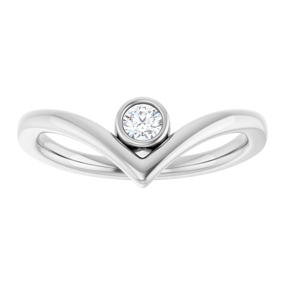 14K White Gold 1/10 CTW Natural Diamond Bezel-Set V Ring