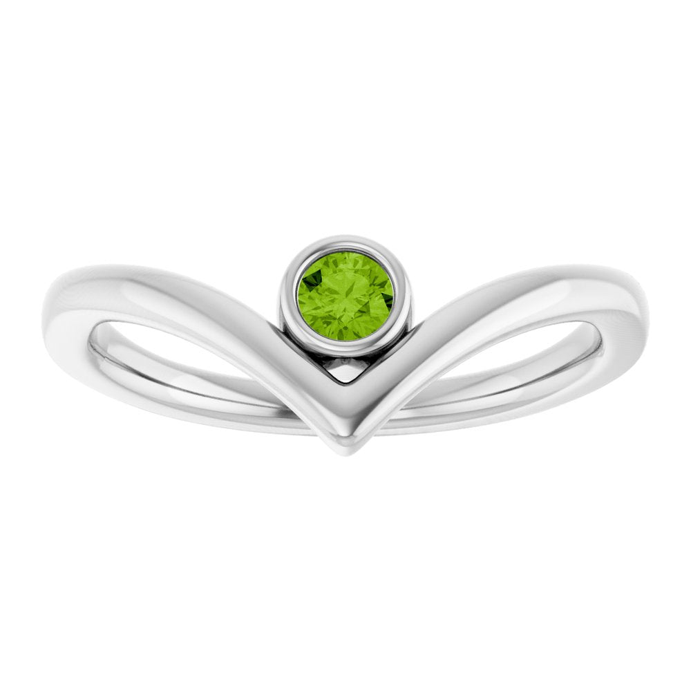 Sterling Silver Natural Peridot Bezel-Set V Ring