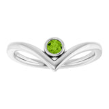 Sterling Silver Natural Peridot Bezel-Set V Ring