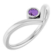 14K White Natural Amethyst Bezel-Set V Ring