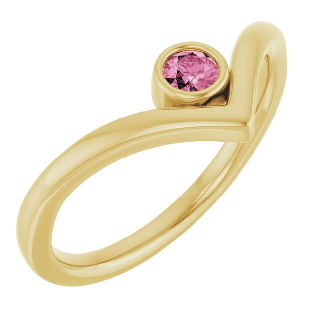 14K Yellow Natural Pink Tourmaline Bezel-Set V Ring