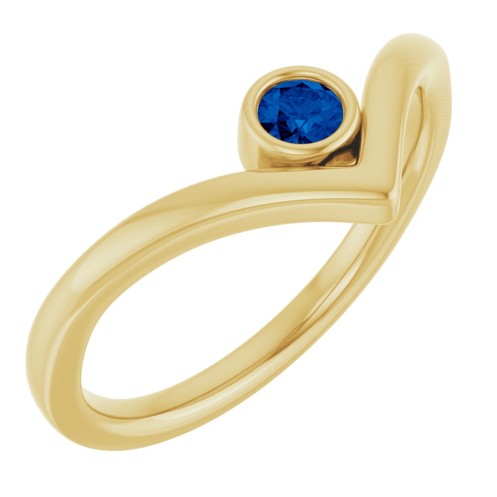 14K Yellow Lab-Grown Blue Sapphire Bezel-Set V Ring