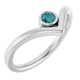 Sterling Silver Lab-Grown Alexandrite Bezel-Set V Ring