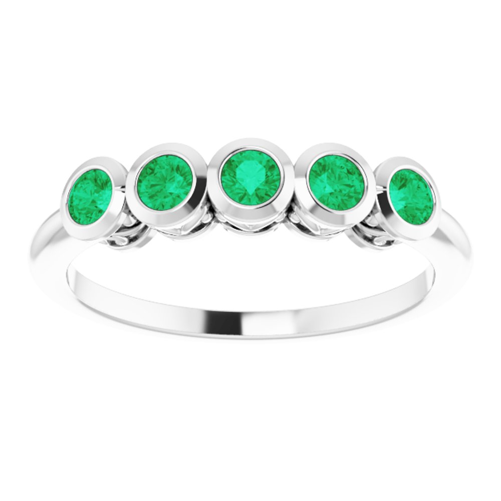 14K White Natural Emerald Ring