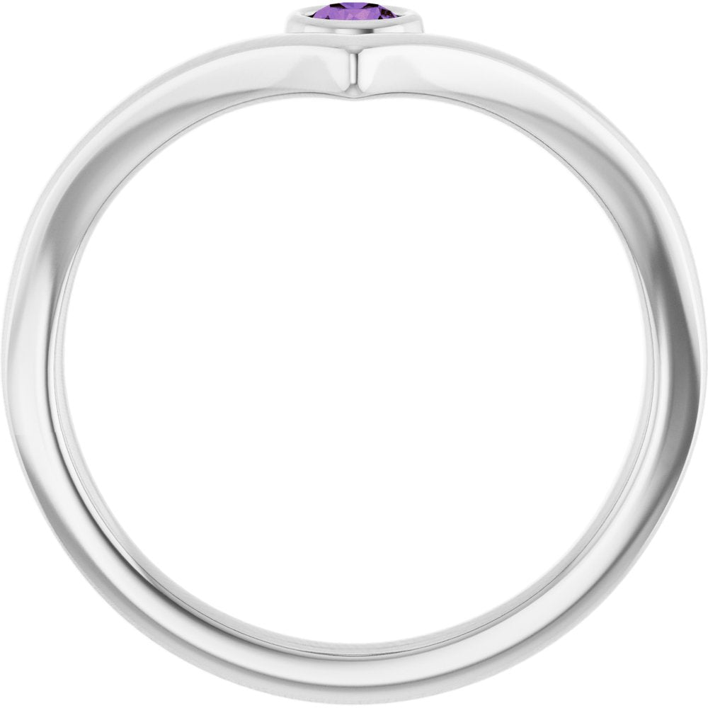 Sterling Silver Natural Amethyst Bezel-Set V Ring