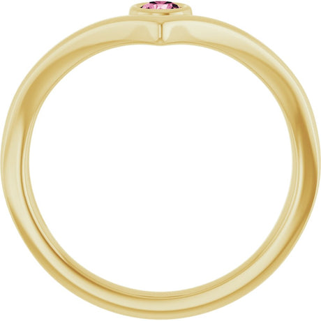 14K Yellow Gold Natural Pink Tourmaline Bezel-Set V Ring