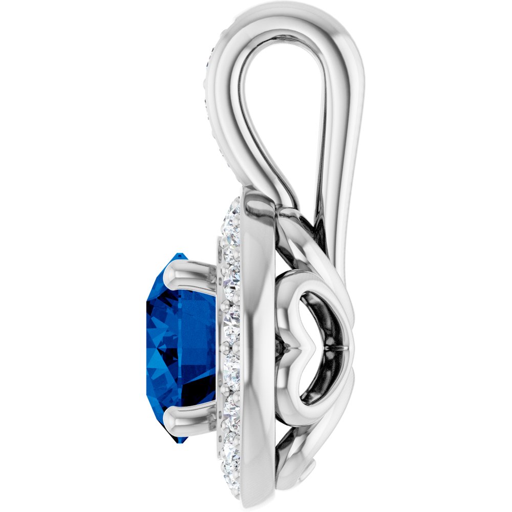 14K White Gold Natural Blue Sapphire & 1/5 CTW Natural Diamond Pendant