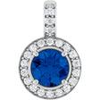14K White Gold Natural Blue Sapphire & 1/5 CTW Natural Diamond Pendant
