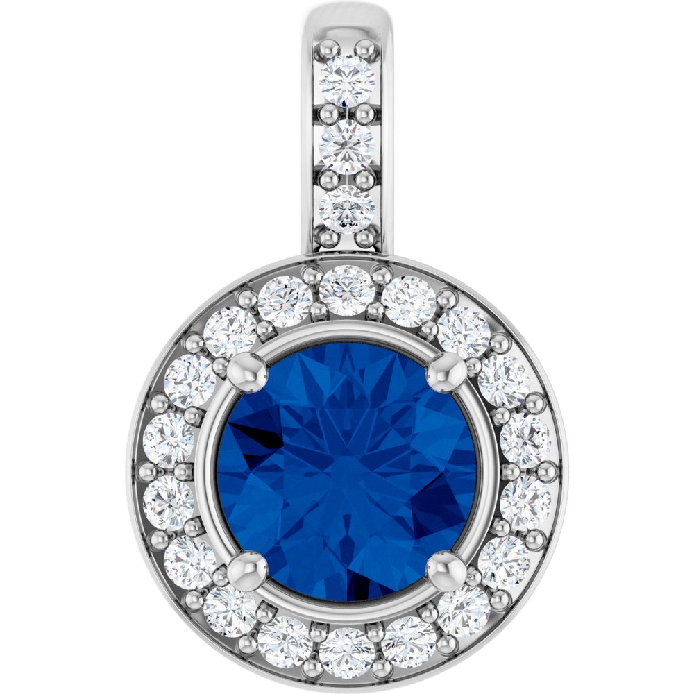 14K White Gold Natural Blue Sapphire & 1/5 CTW Natural Diamond Pendant