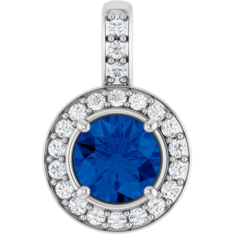 14K White Gold Natural Blue Sapphire & 1/5 CTW Natural Diamond Pendant