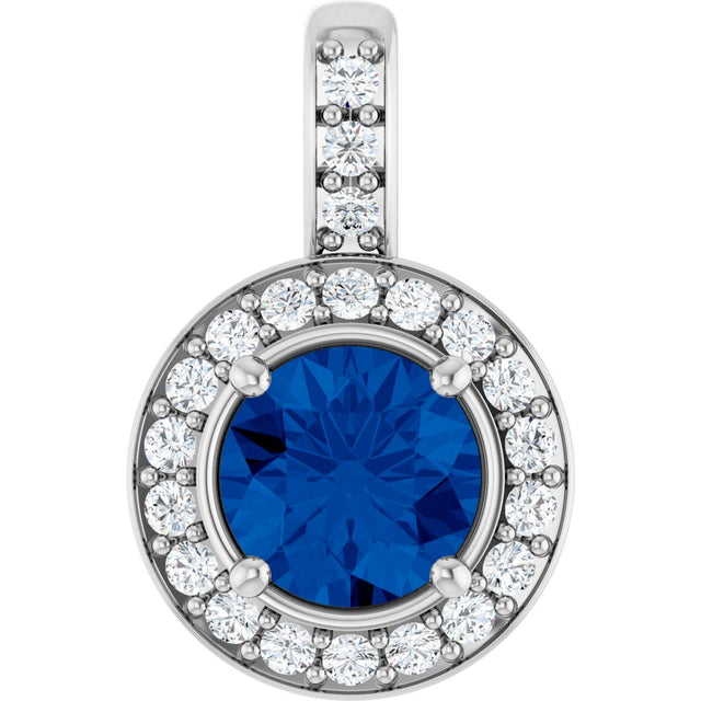 14K White Gold Natural Blue Sapphire & 1/5 CTW Natural Diamond Pendant