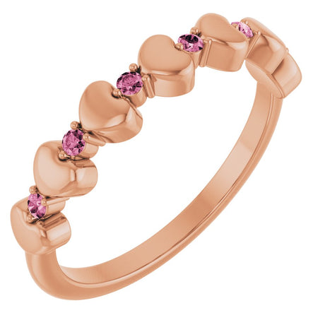 14K Rose Natural Pink Tourmaline Heart Stackable Ring